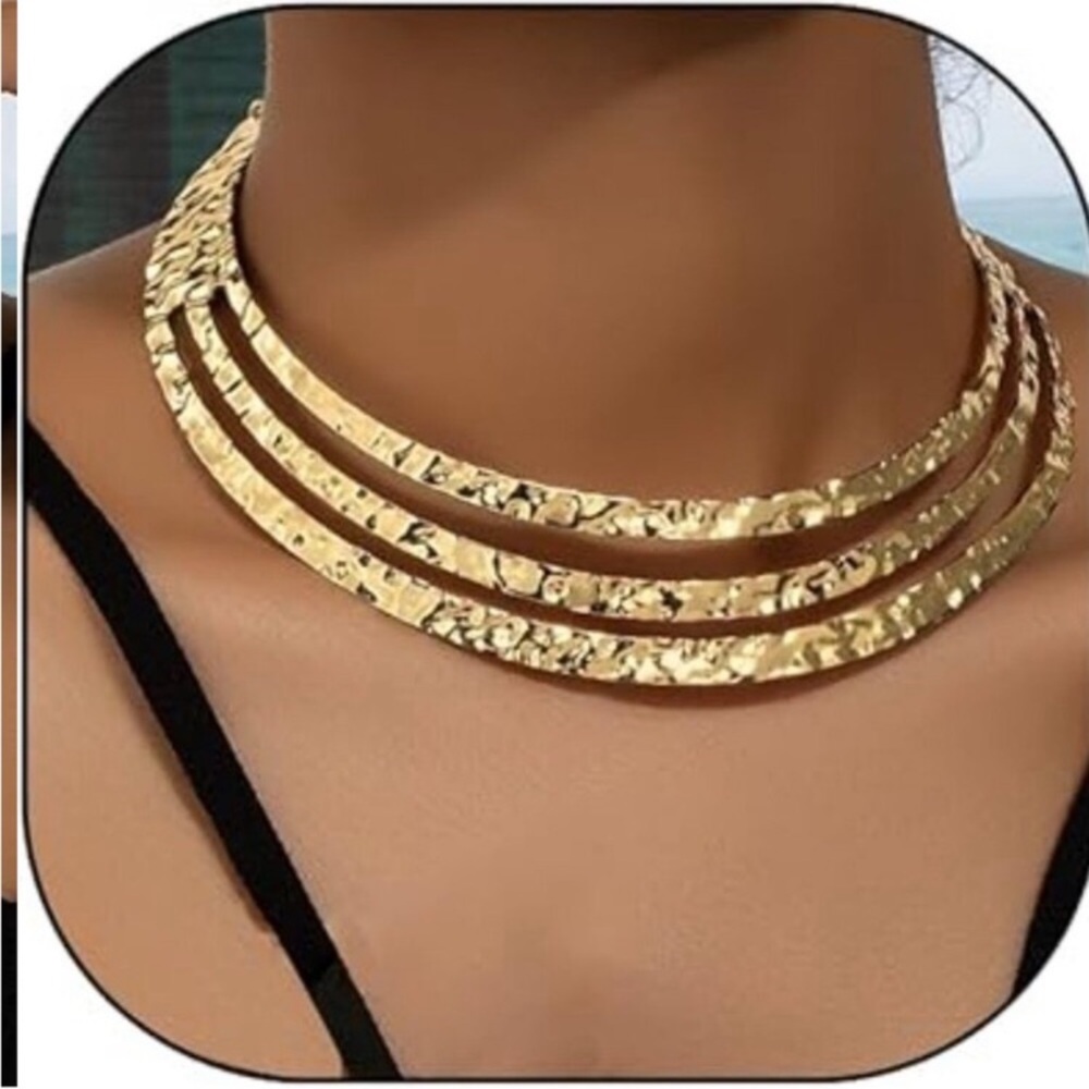 Chunky 24k Gold Plated Necklace‎ Statement Choker Necklace Gold New